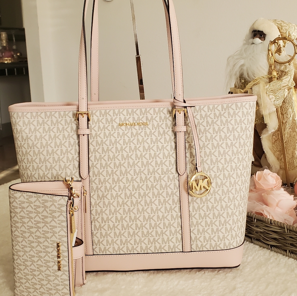 New 🎀 MICHAEL KORS Purse Set Tote LG Vanilla & pink - Picture 1 of 15